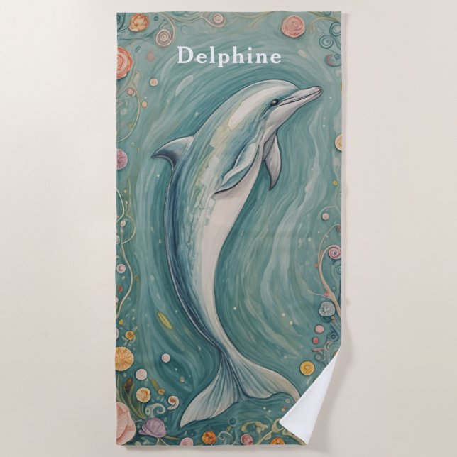 Aquatic Grace: The Dolphin's Dance Beach Towel (Front)