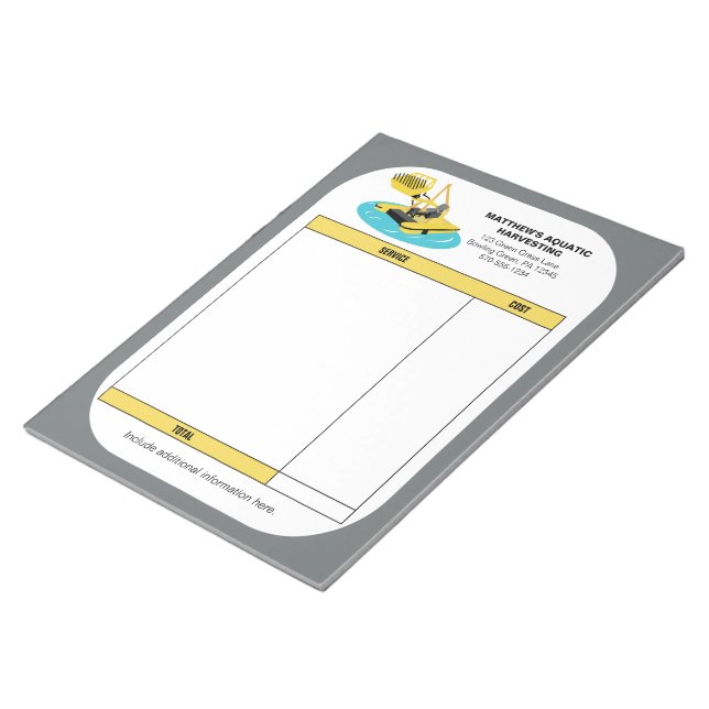 Aquatic Harvesting Business Receipt Invoice Notepad (Angled)