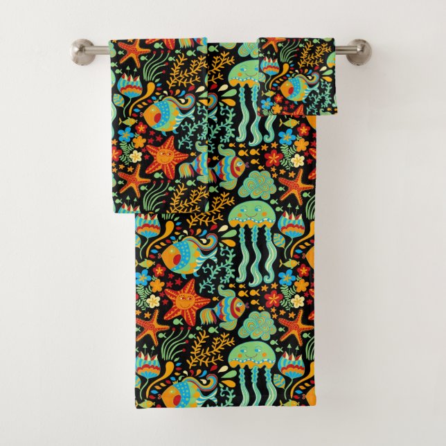 Aquatic Life Cartoon Style Bath Towel Set (Insitu)