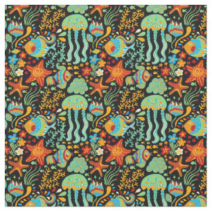 Aquatic Life Cartoon Style Fabric