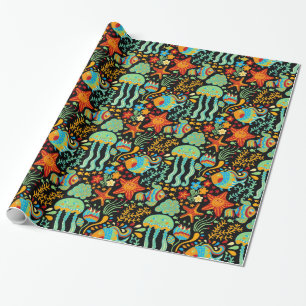Aquatic Life Cartoon Style Wrapping Paper