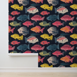 Aquatic Life Fish Species Chalk Drawing Pattern  Wallpaper