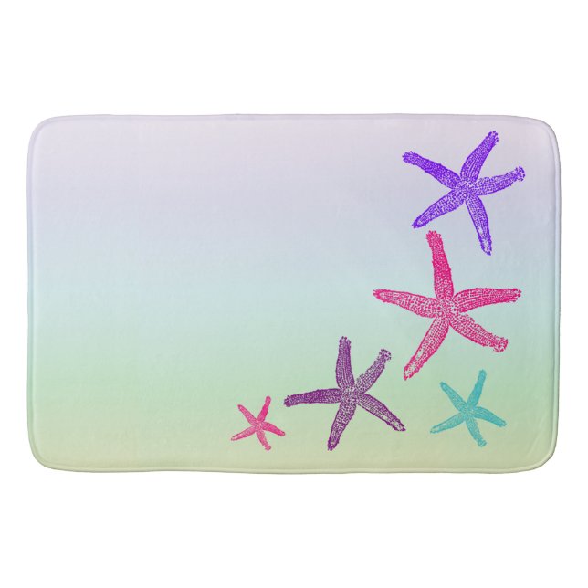 Aquatic Life Starfish In Pastel Colours Pattern Bath Mat (Front)