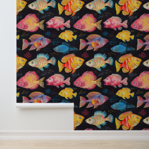 Aquatic Life Swimming Fish Chalk Drawing Pattern  Wallpaper