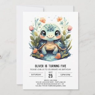 Aquatic Marine Happy Turtle Boy Birthday Invitation