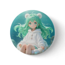 Aquatic Mint: Kawaii Girl in White Hoodie on Iride