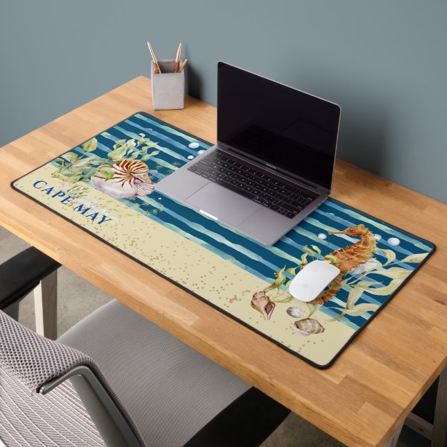 Aquatic Scene Seahorse & Shells, Editable Location Desk Mat (Office 2)
