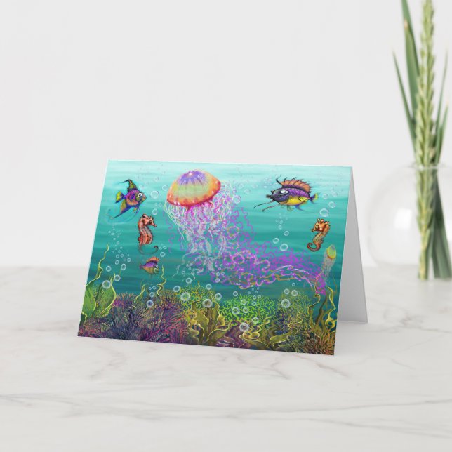Aquatic scene with jellyfish card (Front)