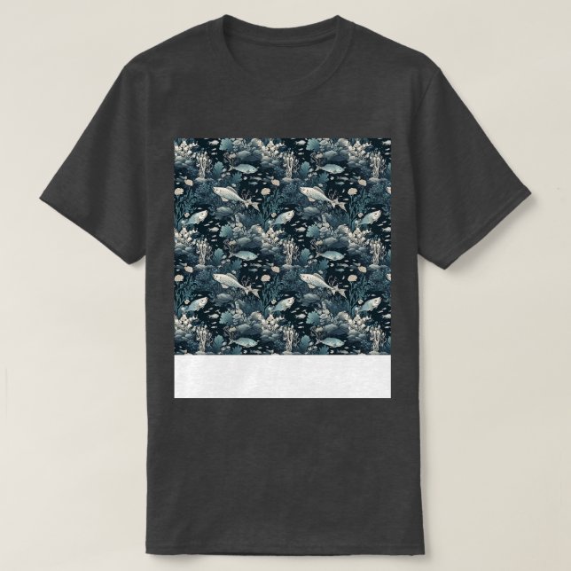 Aquatic Seamless Pattern Underwater Sea Life Ocean T-Shirt (Design Front)