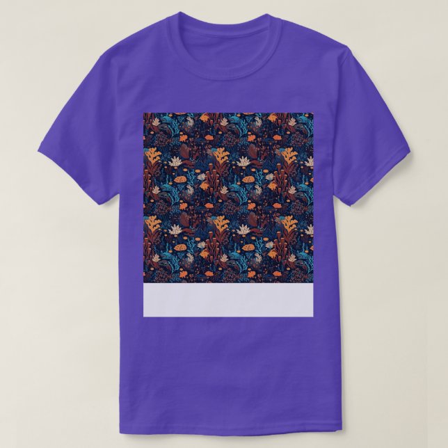 Aquatic Seamless Pattern Underwater Sea Life Ocean T-Shirt (Design Front)