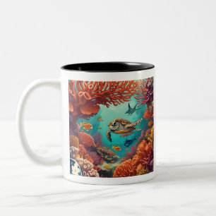 "Aquatic Symphony" Two-Tone Coffee Mug