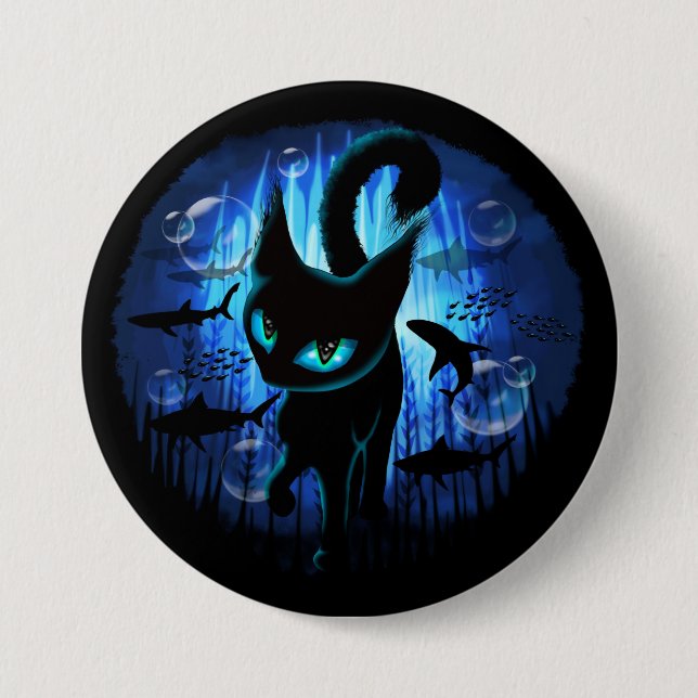 Aquaticat - Surreal Cat in Deep Ocean Fantasy 7.5 Cm Round Badge (Front)