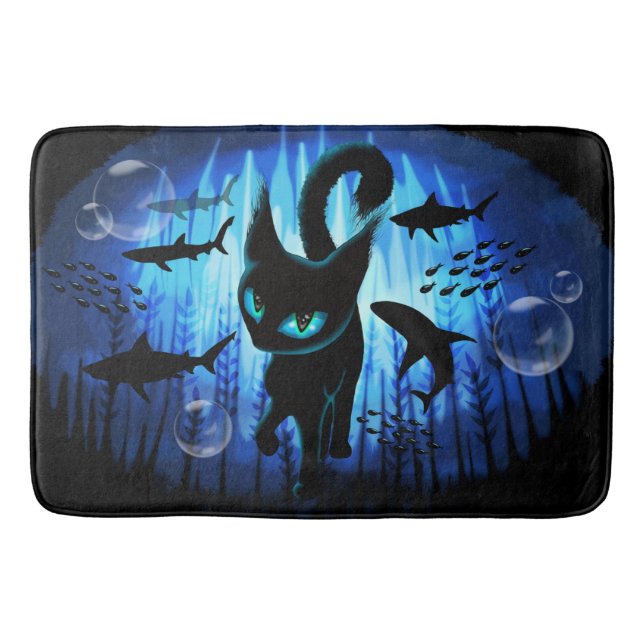Aquaticat - Surreal Cat in Deep Ocean Fantasy Bath Mat (Front)