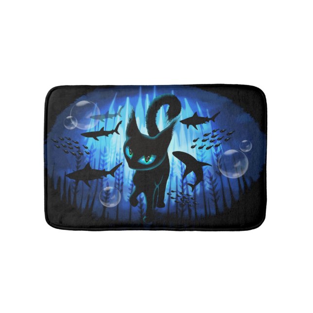 Aquaticat - Surreal Cat in Deep Ocean Fantasy Bath Mat (Front)