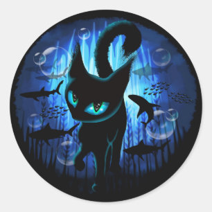 Aquaticat - Surreal Cat in Deep Ocean Fantasy Classic Round Sticker