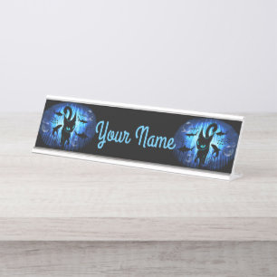 Aquaticat - Surreal Cat in Deep Ocean Fantasy Desk Name Plate