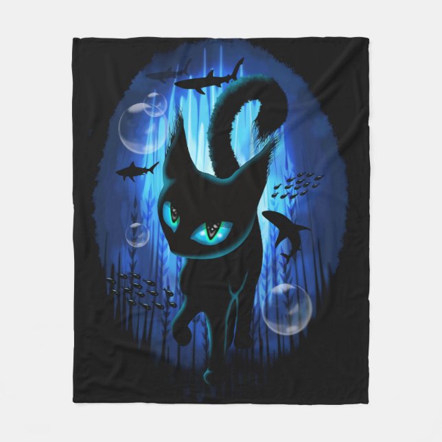 Aquaticat - Surreal Cat in Deep Ocean Fantasy Fleece Blanket (Front)