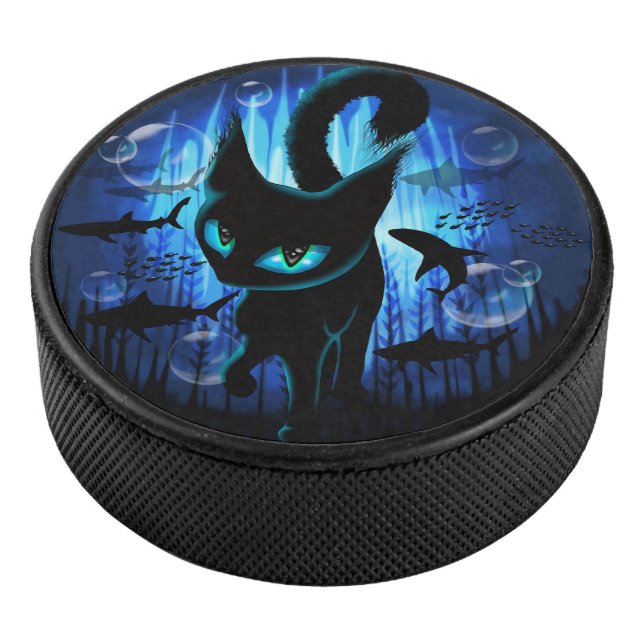 Aquaticat - Surreal Cat in Deep Ocean Fantasy Hockey Puck (3/4)