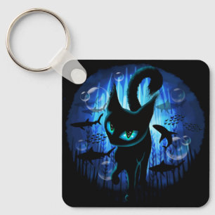 Aquaticat - Surreal Cat in Deep Ocean Fantasy Key Ring