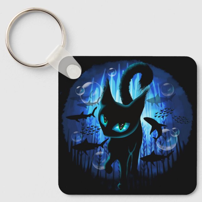 Aquaticat - Surreal Cat in Deep Ocean Fantasy Key Ring (Front)
