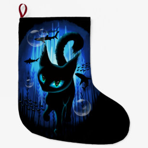Aquaticat - Surreal Cat in Deep Ocean Fantasy Large Christmas Stocking