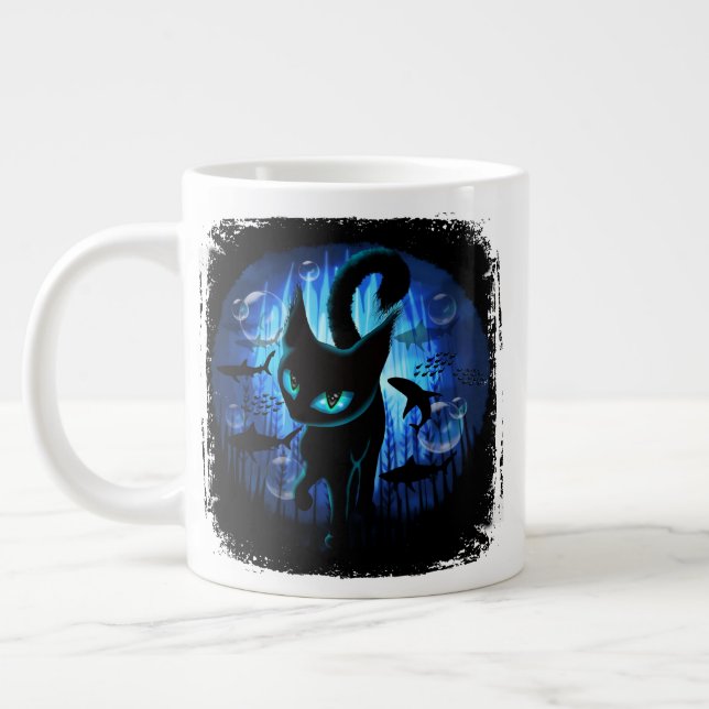 Aquaticat - Surreal Cat in Deep Ocean Fantasy Large Coffee Mug (Left)