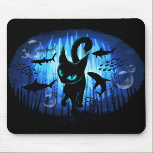 Aquaticat - Surreal Cat in Deep Ocean Fantasy Mouse Pad