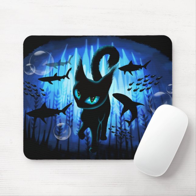 Aquaticat - Surreal Cat in Deep Ocean Fantasy Mouse Pad (With Mouse)