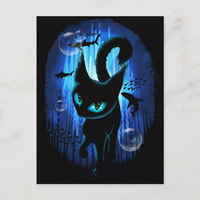 Aquaticat - Surreal Cat in Deep Ocean Fantasy Postcard (Front)