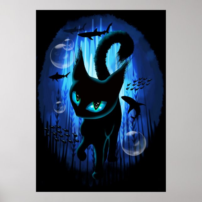 Aquaticat - Surreal Cat in Deep Ocean Fantasy Poster (Front)