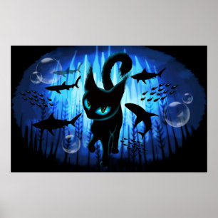 Aquaticat - Surreal Cat in Deep Ocean Fantasy Poster