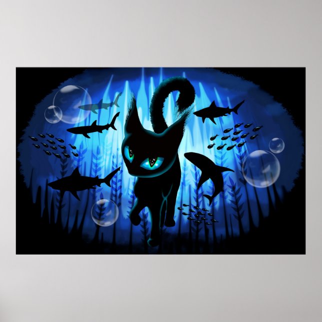 Aquaticat - Surreal Cat in Deep Ocean Fantasy Poster (Front)