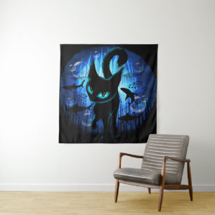 Aquaticat - Surreal Cat in Deep Ocean Fantasy Tapestry