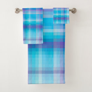 AquaTurquoise Chequered Pattern  Bath Towel Set