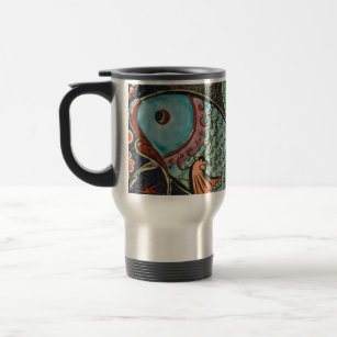 Aqwa mosaic teal fish art travel mug
