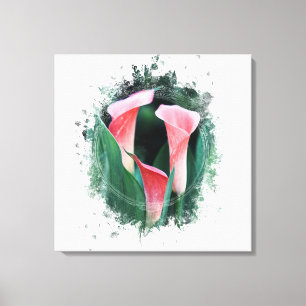 *~* AR12 Artistic Floral Calla Lily Coral Green Canvas Print