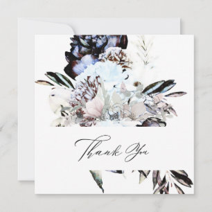 *~* AR15 Floral - QR PHOTO Blue Artsy Wedding Thank You Card