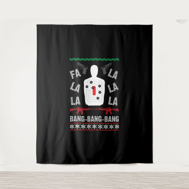 AR15 Gun Point Ugly Christmas Sweater Present Gift Tapestry (Front)