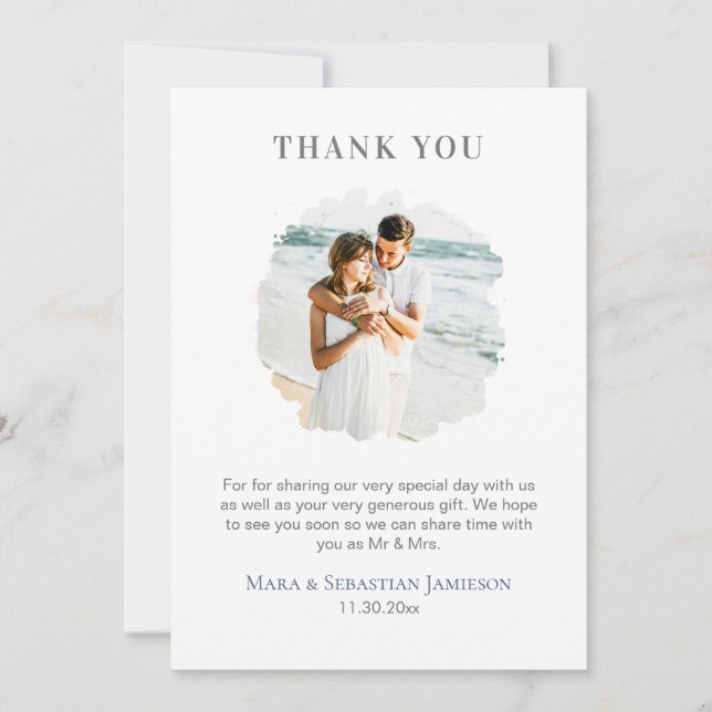 *~* AR16 Elegant PHOTO QR code DIY Wedding Thank You Card (Front)