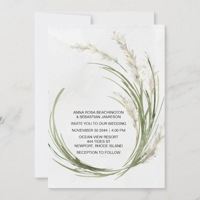 *~* AR21 QR RSVP Pampas Grass Botanical WEDDING Invitation (Front)