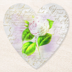 ** AR23 Floral Old Handwriting Vintage Heart  Paper Coaster