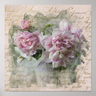 ** AR23 Floral Peony Handwriting Vintage Victorian Poster