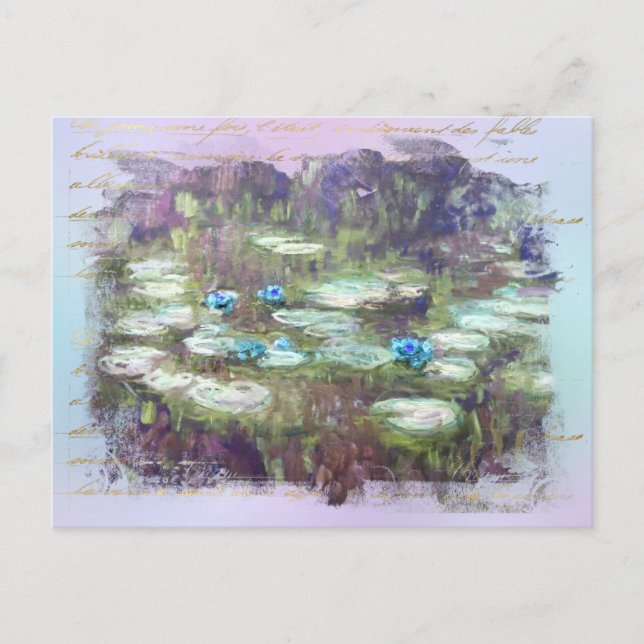 ** AR23 Monet Lily Pads Pond Old Gold Handwriting Postcard (Front)