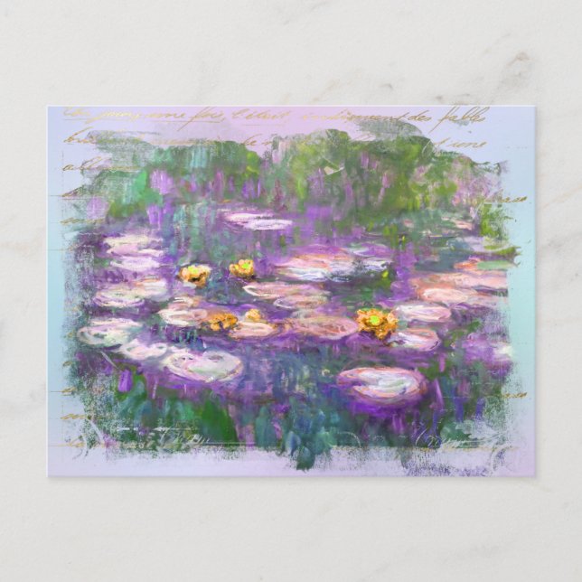 ** AR23 Monet Lily Pads Pond Old Handwriting Postc Postcard (Front)