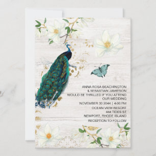 *~* AR24 Vintage RSVP QR Victorian Peacock Wedding Invitation