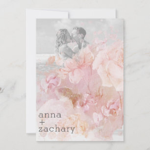 *~* AR26 Peach Rose QR Vintage RSVP PHOTO Wedding  Invitation