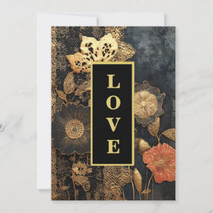 *~AR26 QR  Gold Lace LOVE  RSVP Vintage Wedding 34 Invitation