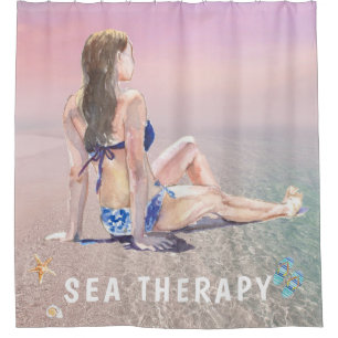 *~* AR29 Sea Therapy Beach Sun Set bathe Girl Shower Curtain