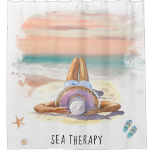 *~* AR29 Sea Therapy Beach Sun Set Woman Shower Curtain