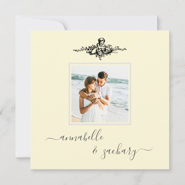 * AR6 Cherub Rings QR PHOTO RSVP Wedding Invitation (Front)